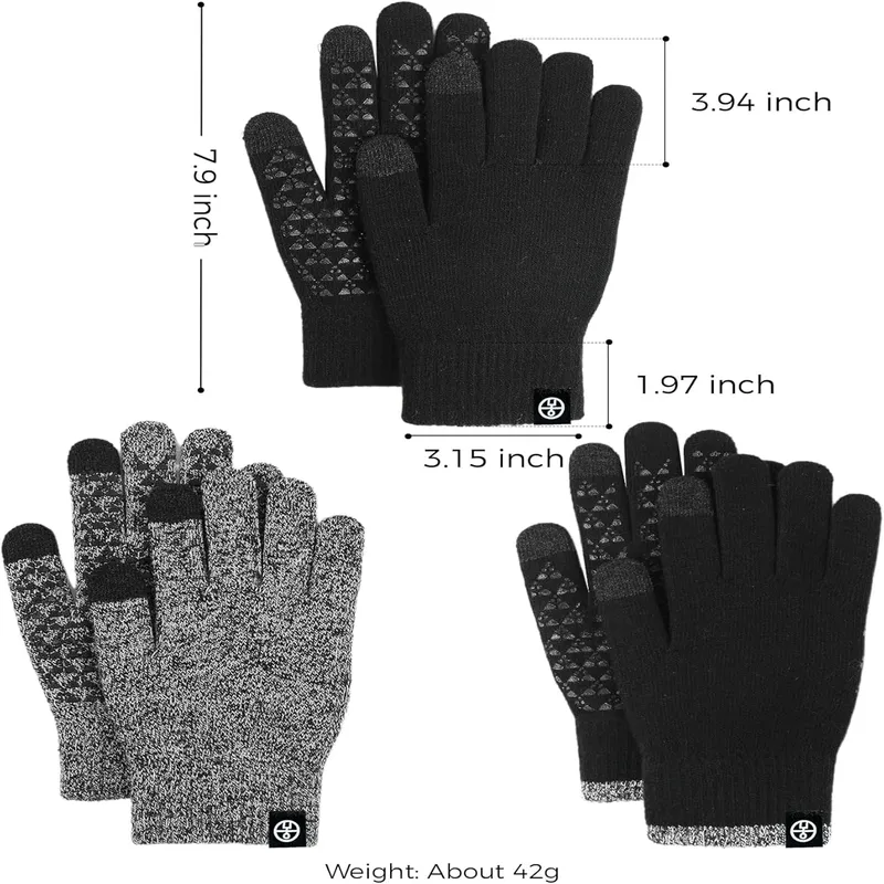 3 Pairs Winter Gloves - Touch Screen Elastic Knit Thermal Anti-Slip Gloves