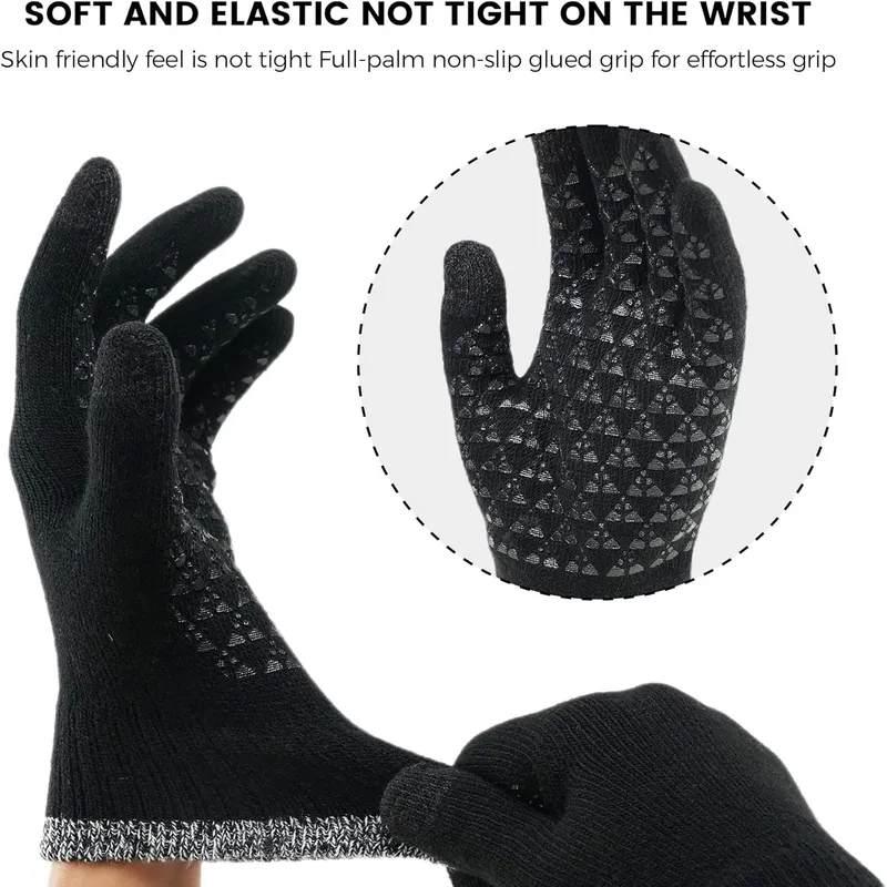 3 Pairs Winter Gloves - Touch Screen Elastic Knit Thermal Anti-Slip Gloves