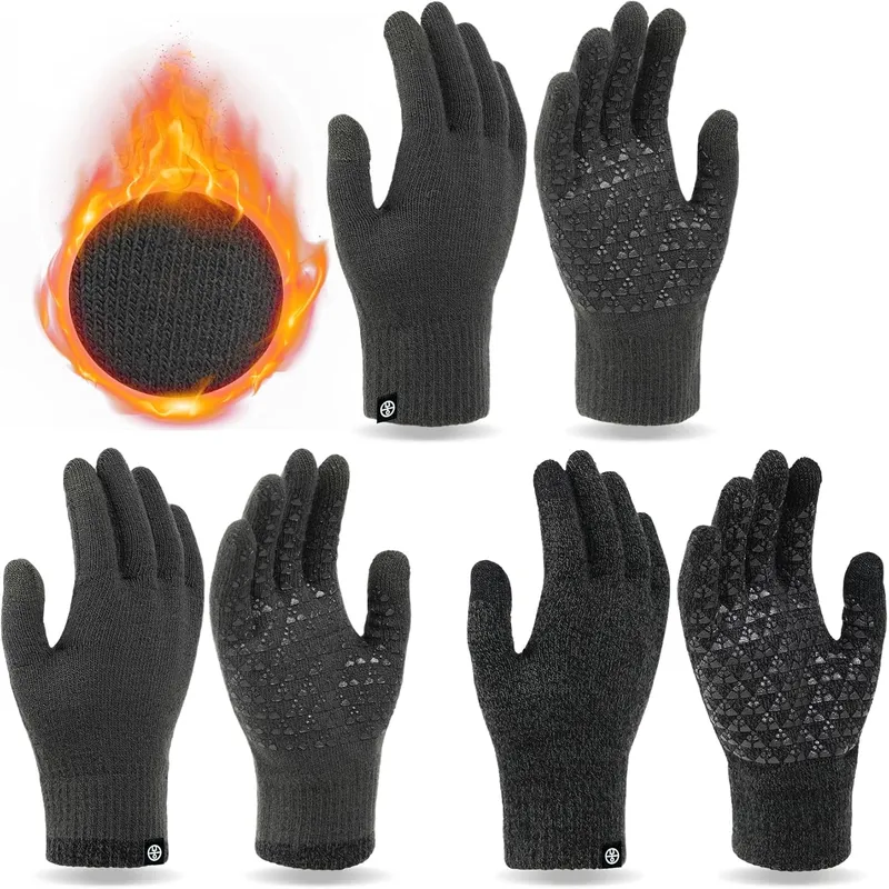 3 Pairs Winter Gloves - Touch Screen Elastic Knit Thermal Anti-Slip Gloves