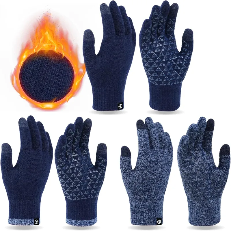 3 Pairs Winter Gloves - Touch Screen Elastic Knit Thermal Anti-Slip Gloves