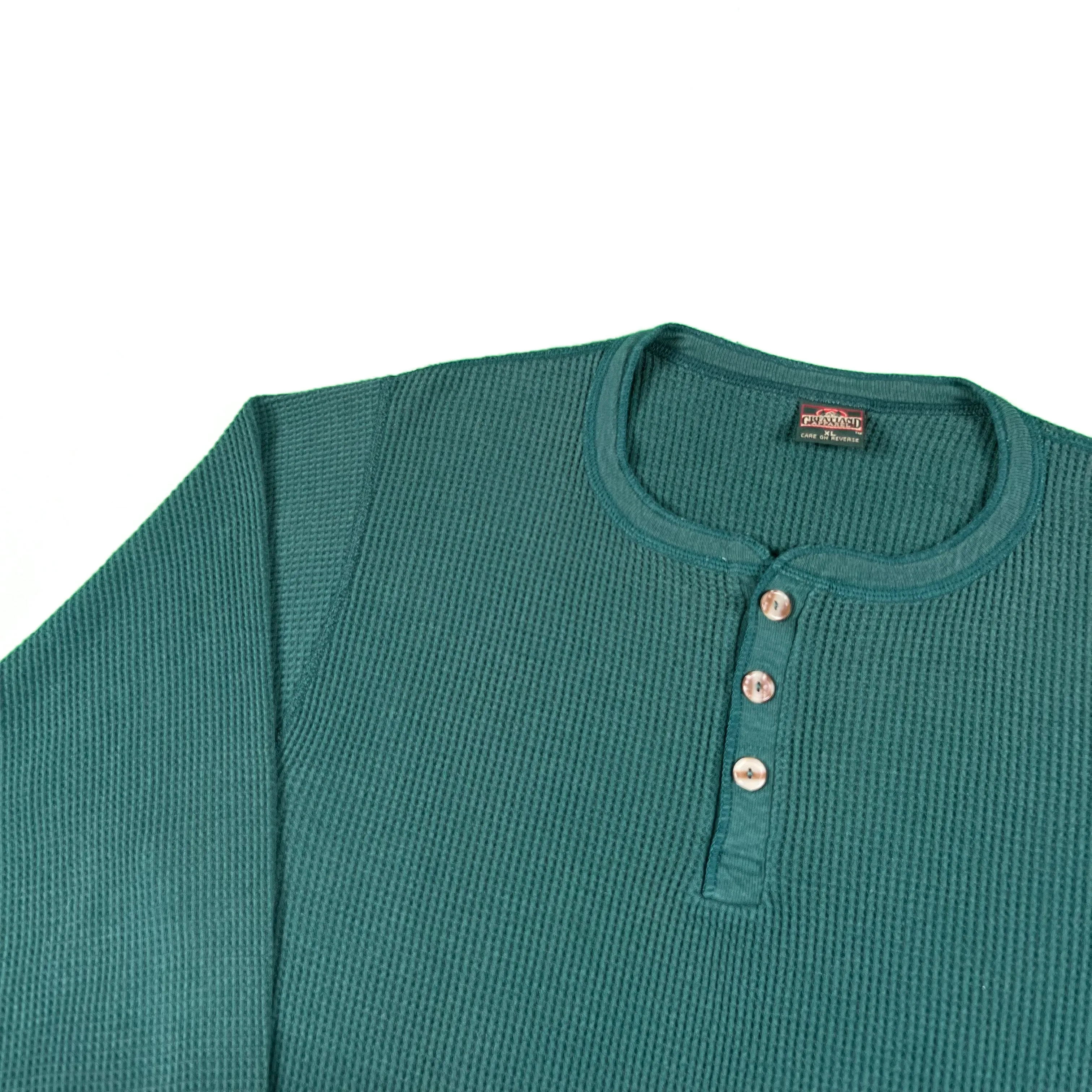 80s Forest Green Waffle Knit Thermal- XL