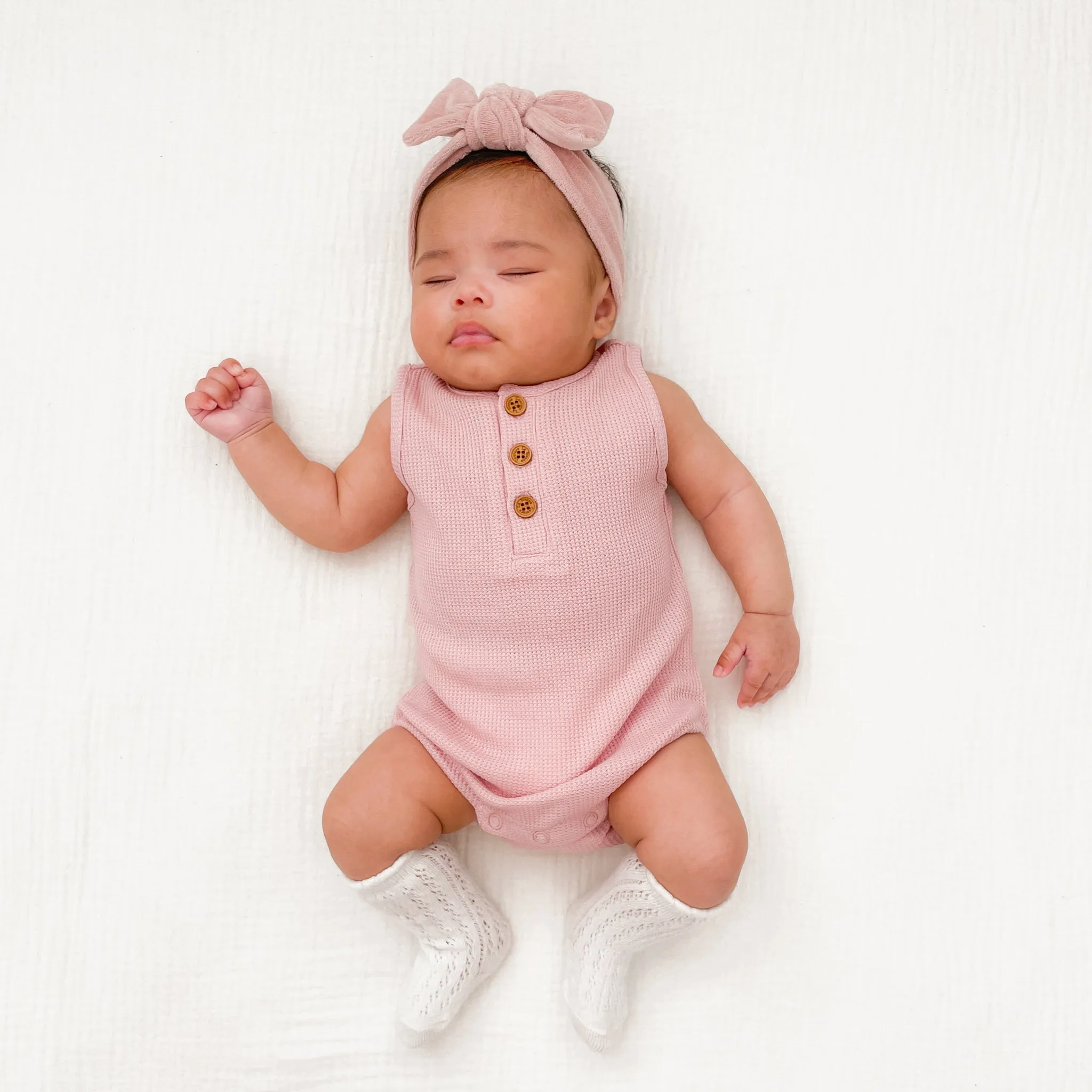 Alfie Waffle Romper - Antique Rose