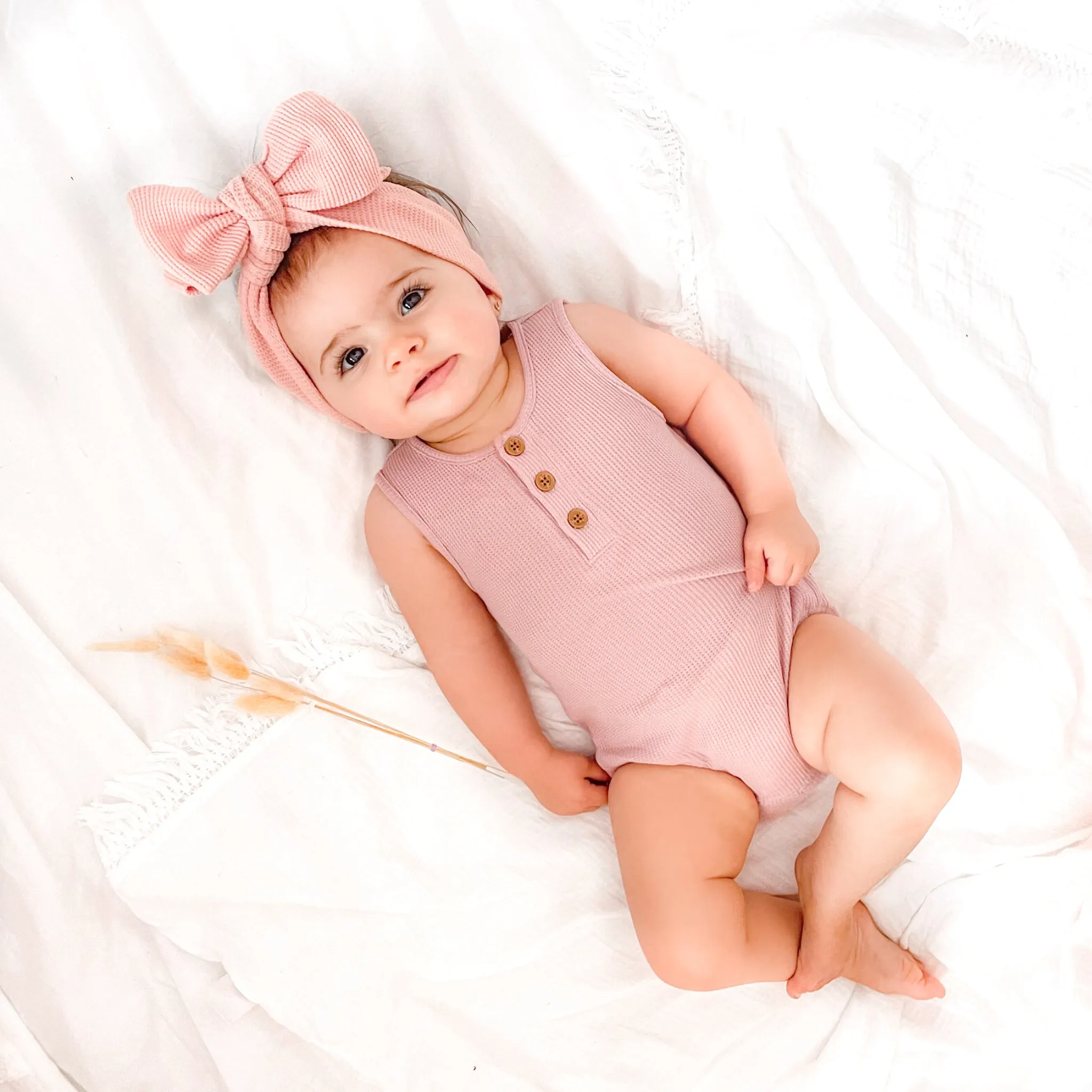 Alfie Waffle Romper - Antique Rose