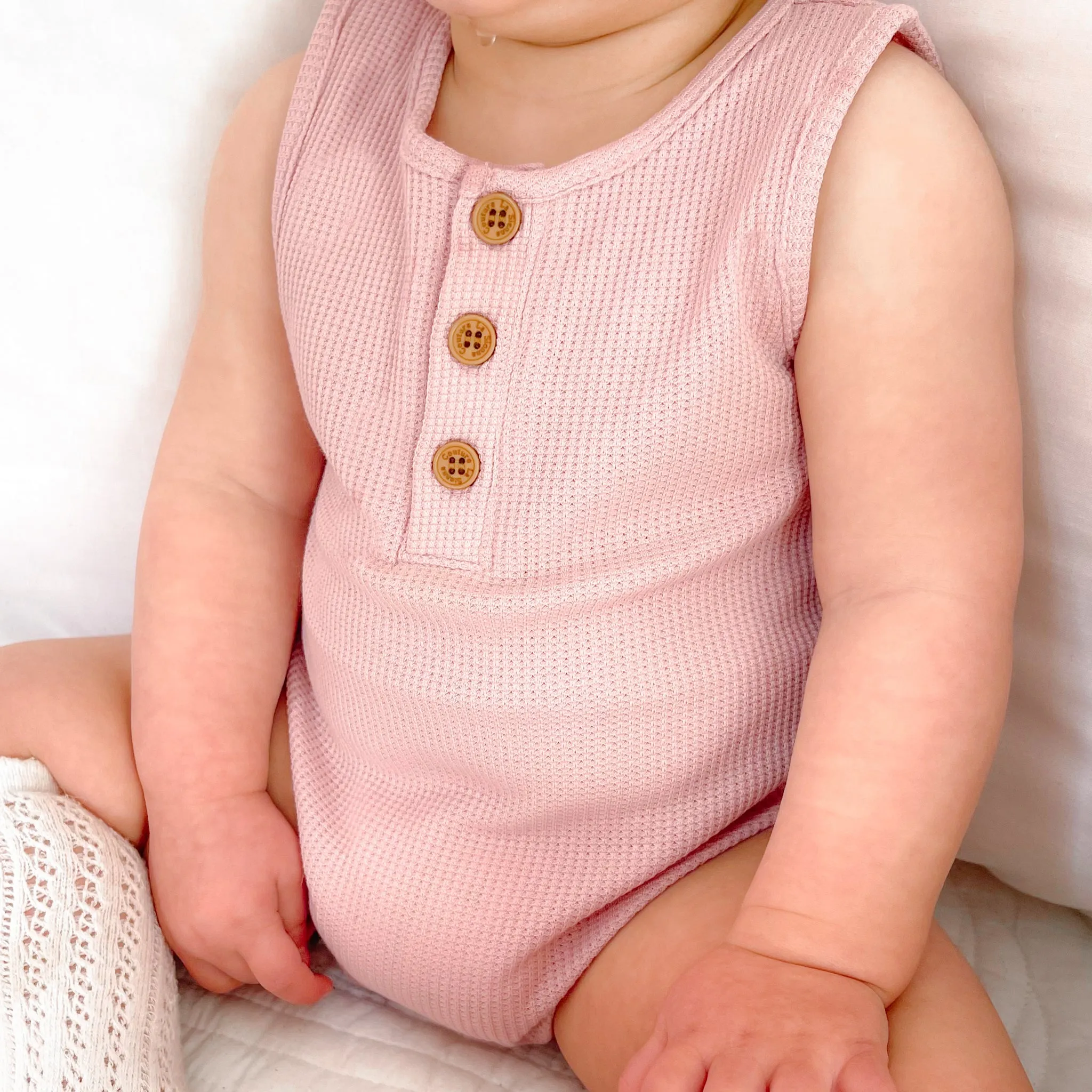 Alfie Waffle Romper - Antique Rose