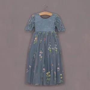 Baby Enchanted Dress - Embroidered Dusty Blue Lace