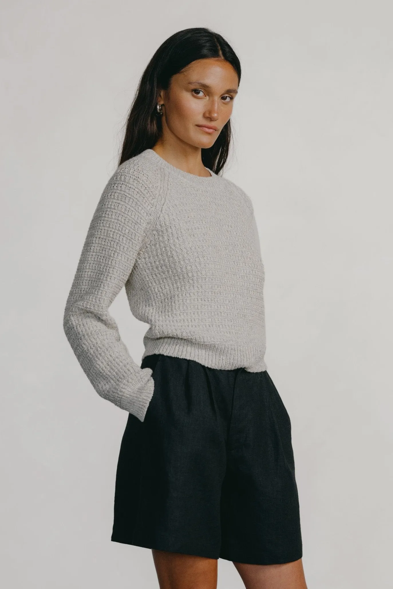 Barrett Waffle Knit Pullover, Alpaca Cotton, Heather Grey