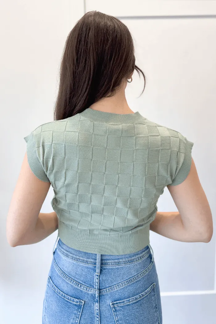 Basketweave Short Sleeve Top in Sage