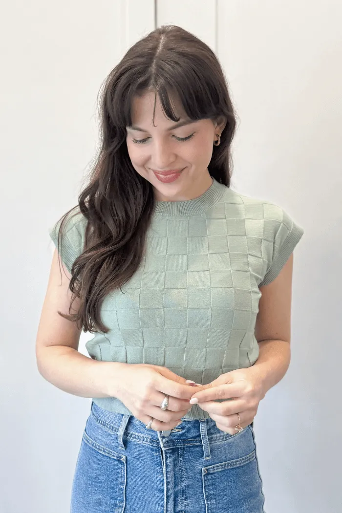 Basketweave Short Sleeve Top in Sage