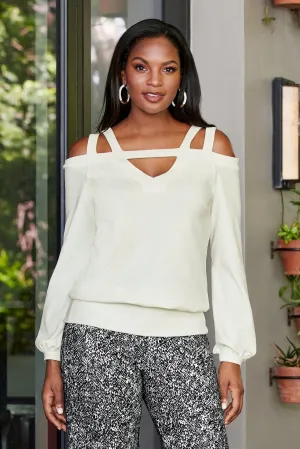 Beyond Travel Keyhole Strappy Cold Shoulder Top Ivory Coast