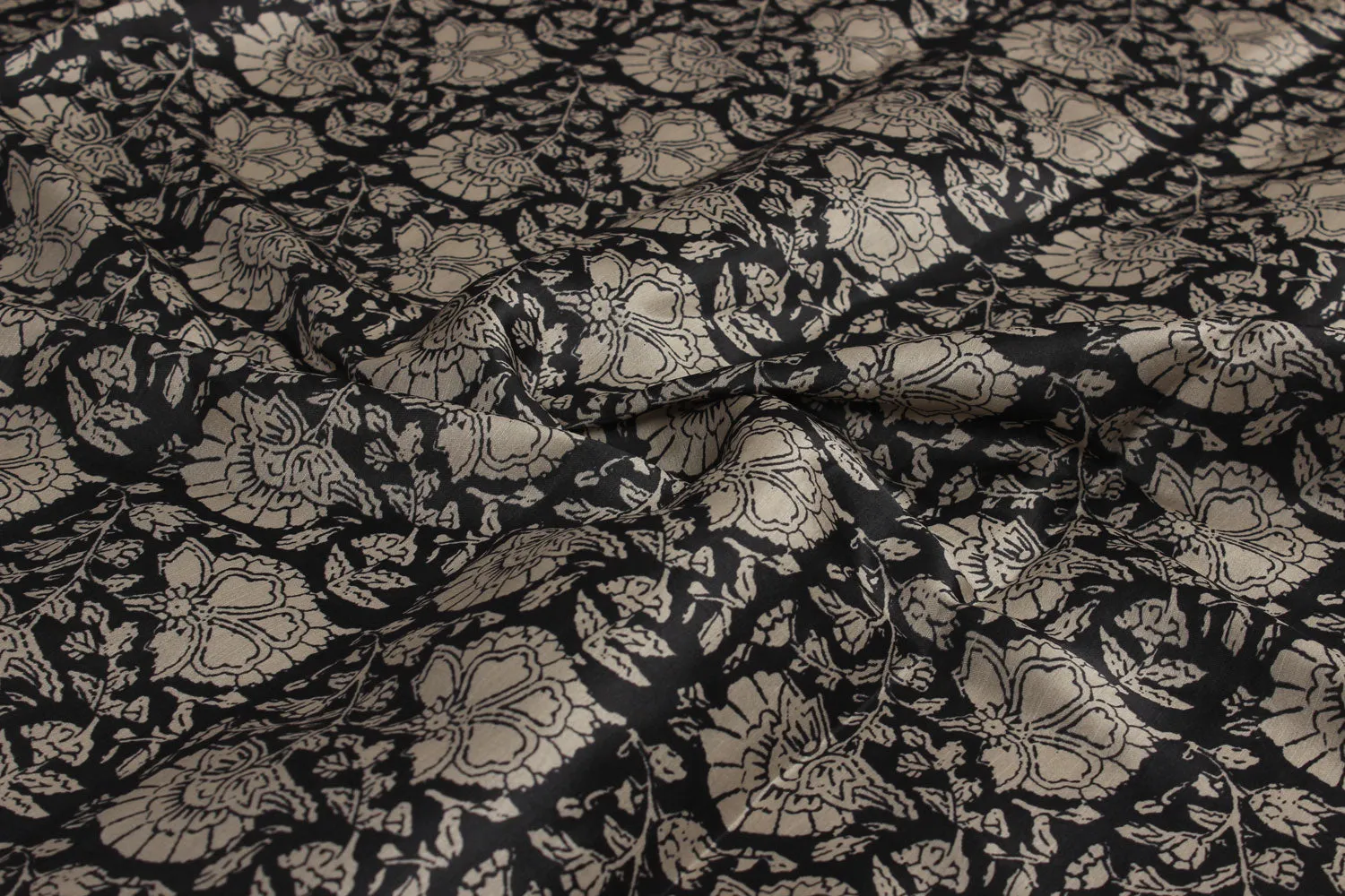 Black & White Tussar Impression Fabric