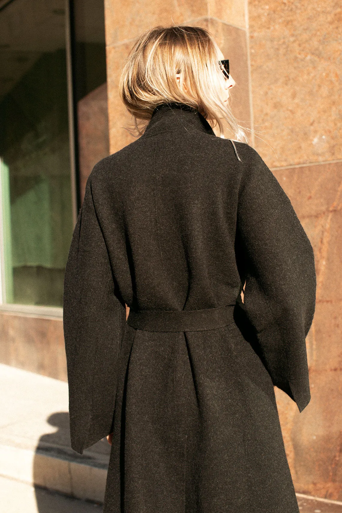 Black Melange Double Knit Trench