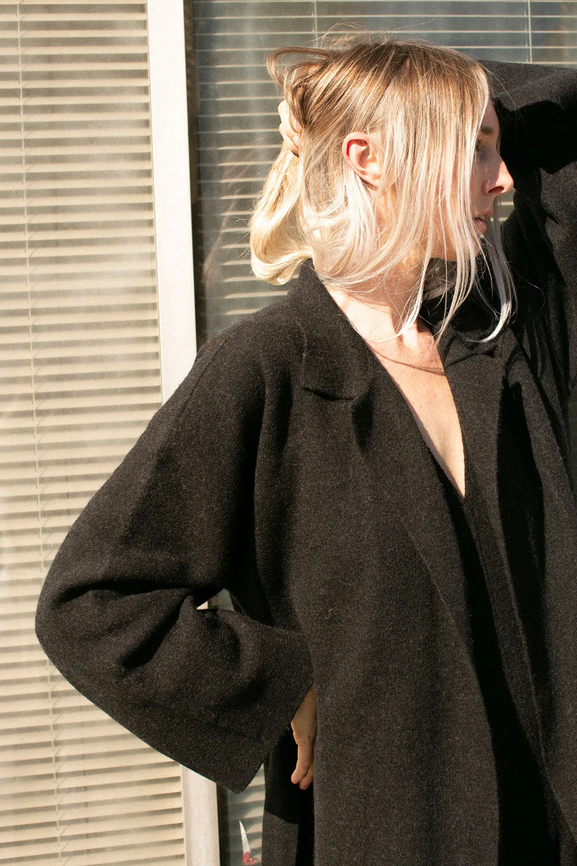 Black Melange Double Knit Trench