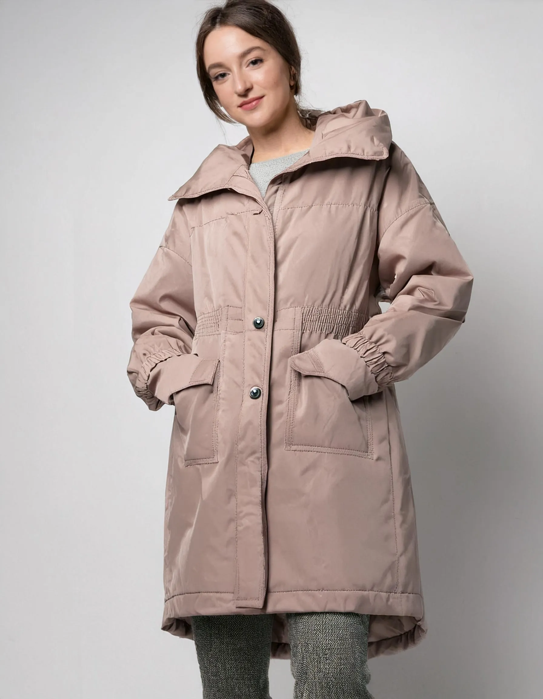 Blush Pink Long Hooded Parka with Insulation