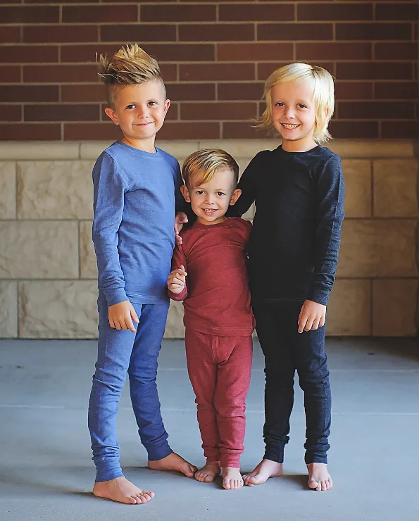 Boys Soft & Cozy Thermal 2-Piece Long Johns | Red w- Baby Blue Stitch