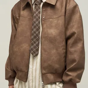 Bram | Vintage brown PU jacket with loose fit