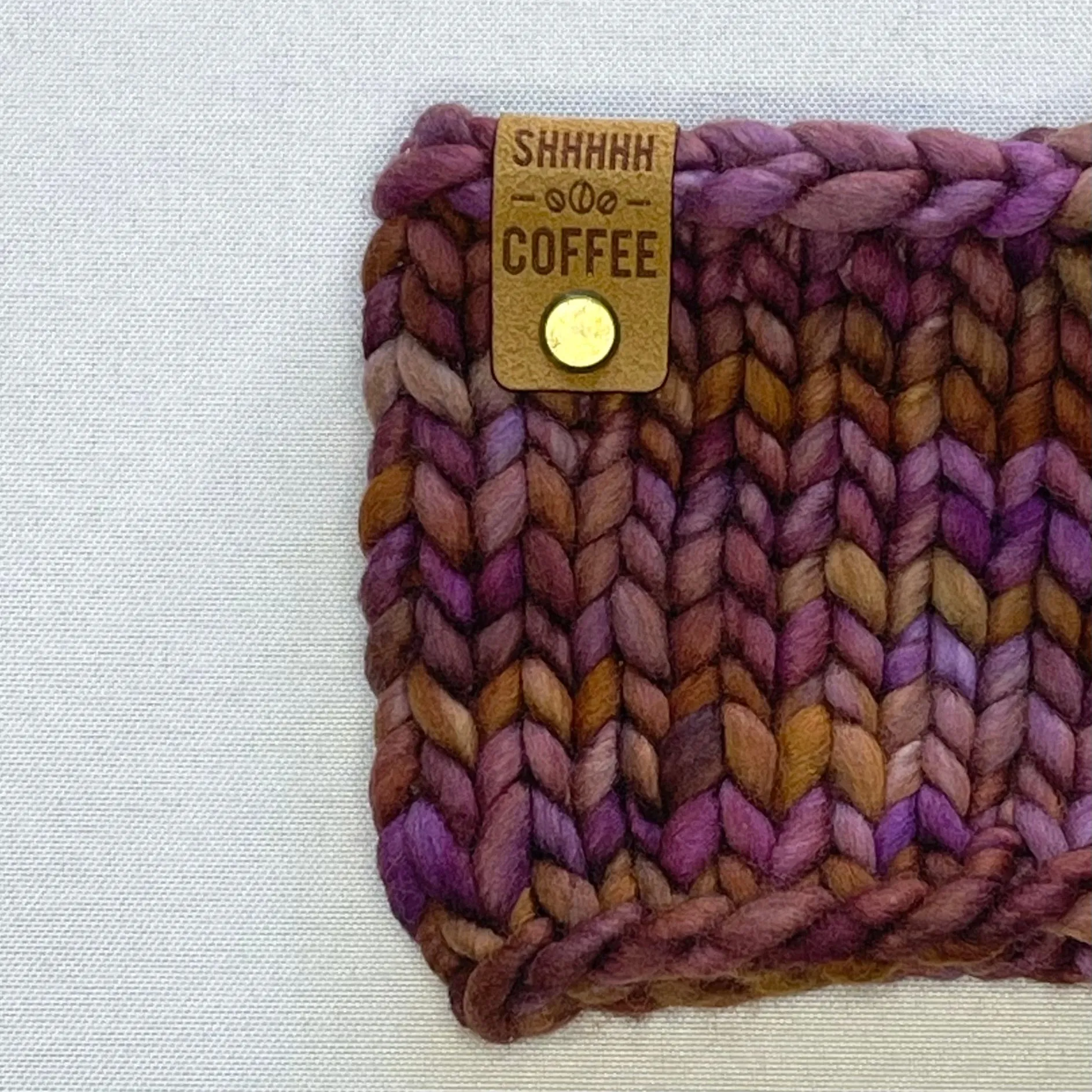 Brown and Purple Merino Wool Coffee Cozy