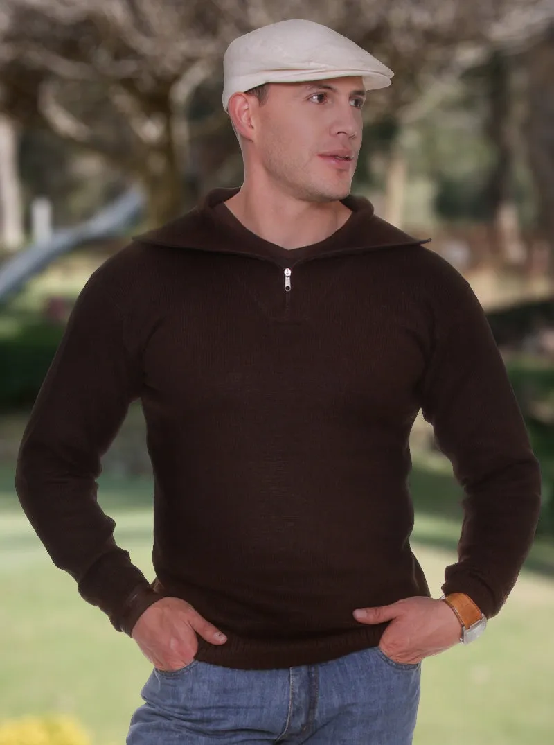 Brown Zip-Up Alpaca Sweater