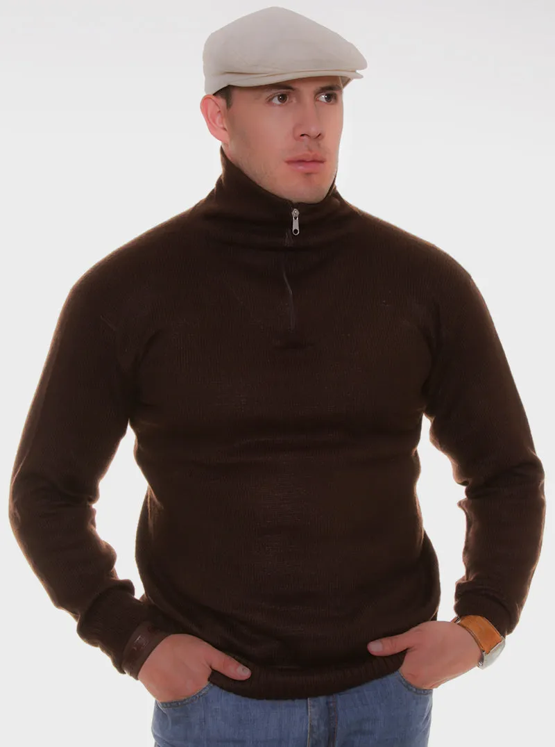 Brown Zip-Up Alpaca Sweater