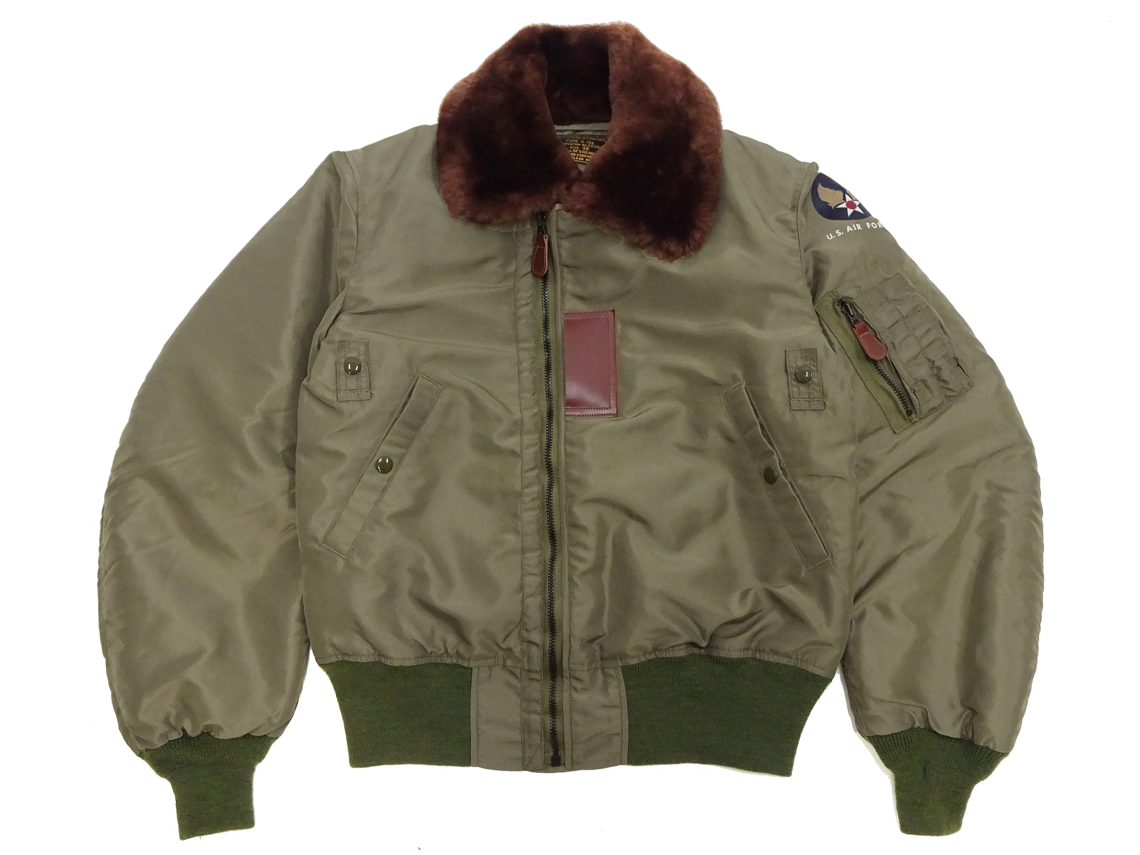 Buzz Rickson Jacket BR15566 Men's USAF B-15B Flight Jacket B15B Bomber Jacket with Mouton Fur Collar Olive