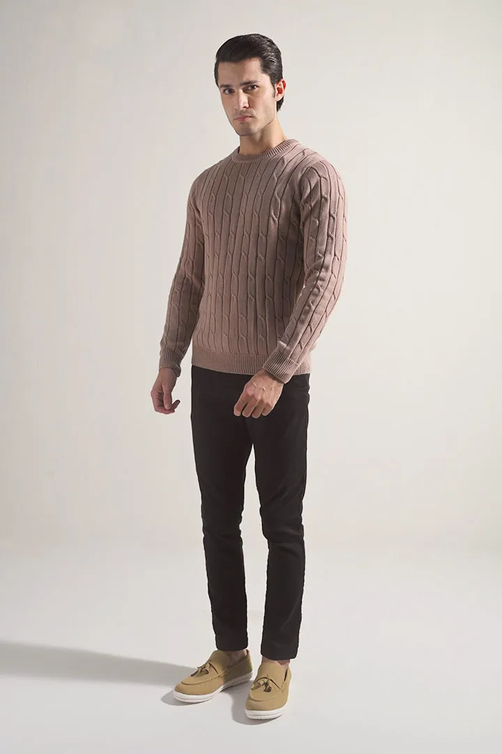 Cable Knit Sweater - Sand Brown