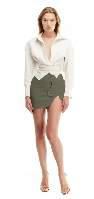 Carla flower Mini Skirt - Olive green