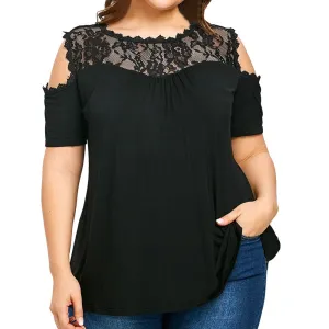 Casual Comfortable Women's Patchwork O-neck Lace Blouse Plus Size