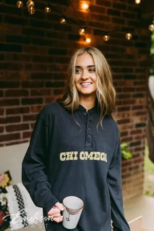 Chi Omega Navy Long Sleeve Henley