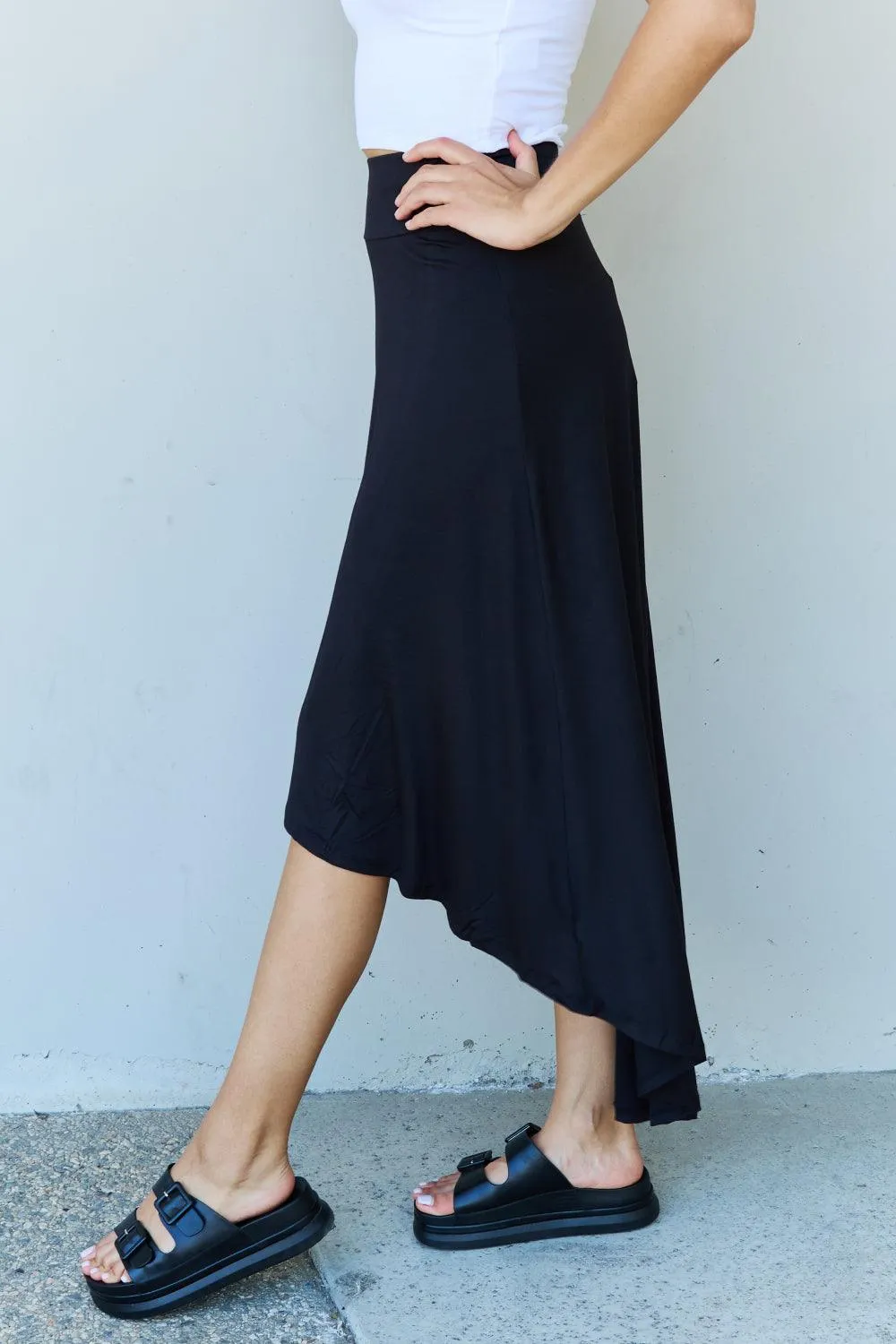 Chic Black High Waist Maxi Skirt with Asymmetrical Hem by Ninexis