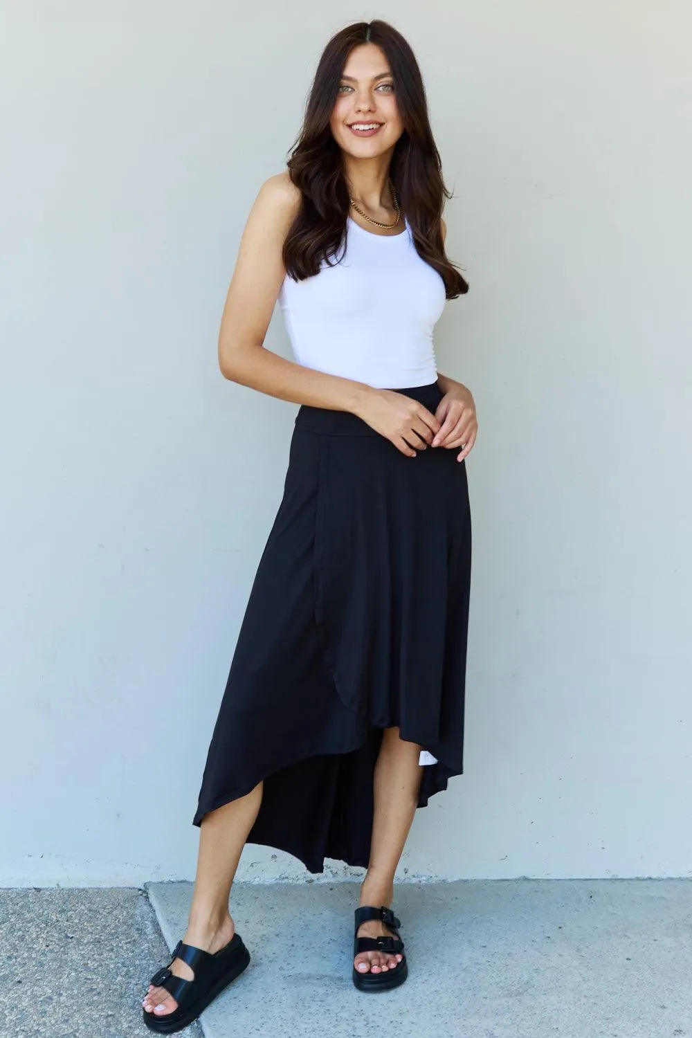 Chic Black High Waist Maxi Skirt with Asymmetrical Hem by Ninexis