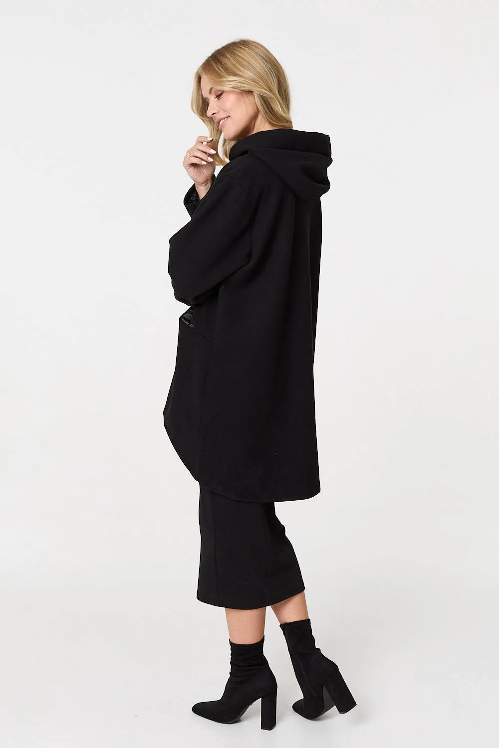 Contrast Trim Hood Turn-Up Sleeve Jacket