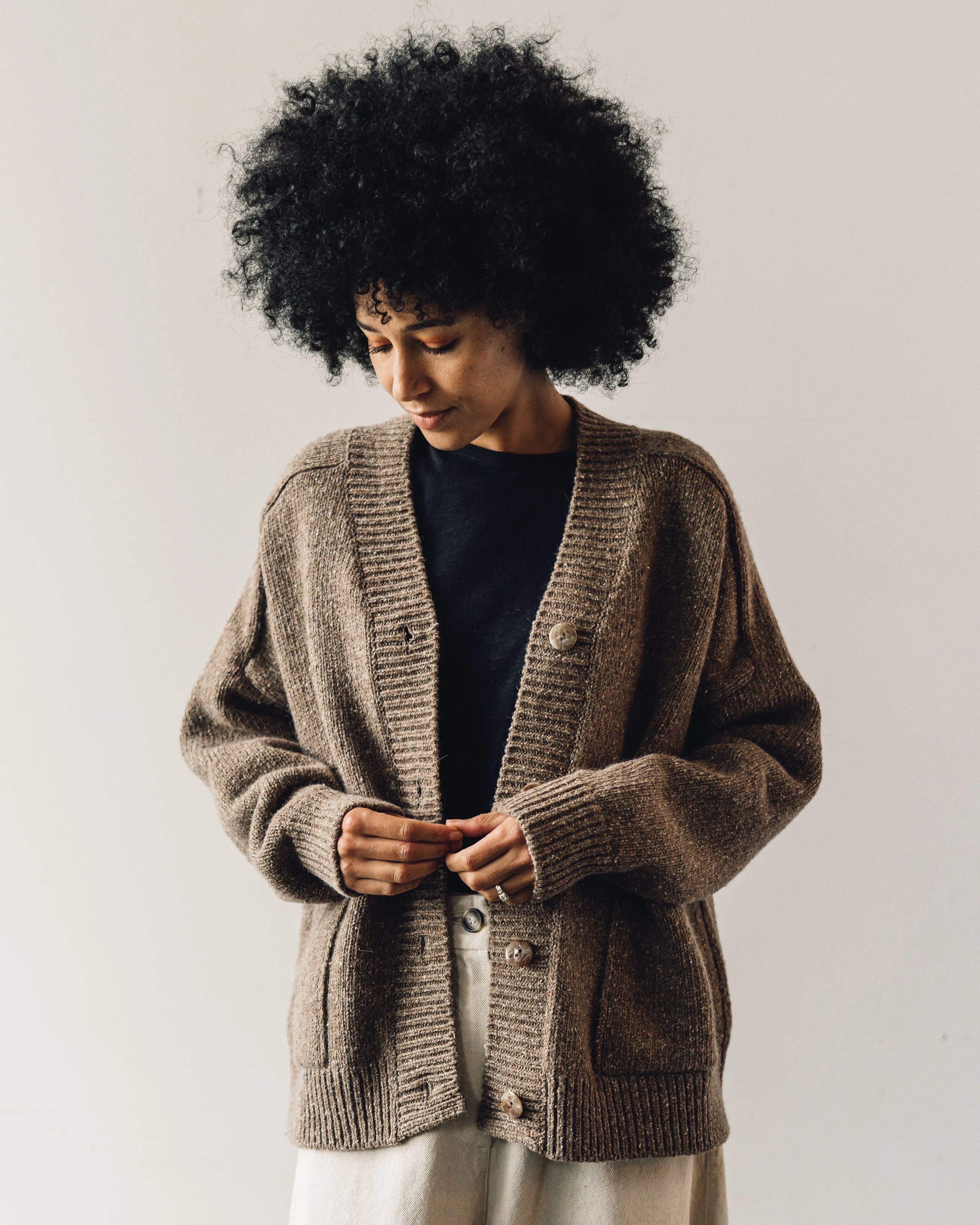 Cordera Soft Wool Cardigan, Deep Taupe