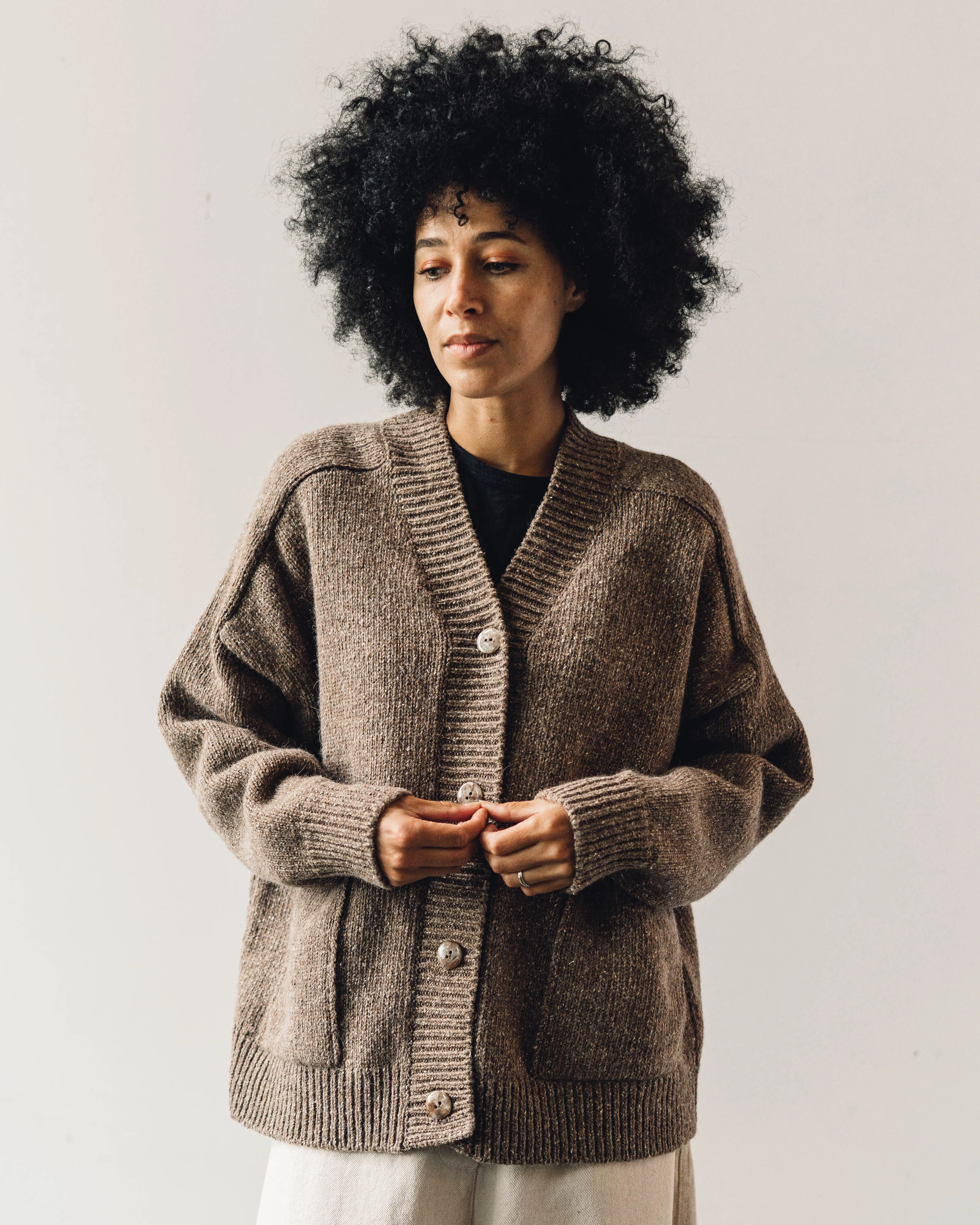 Cordera Soft Wool Cardigan, Deep Taupe