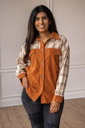 Cozy Calling Rust Plaid Button Down Top