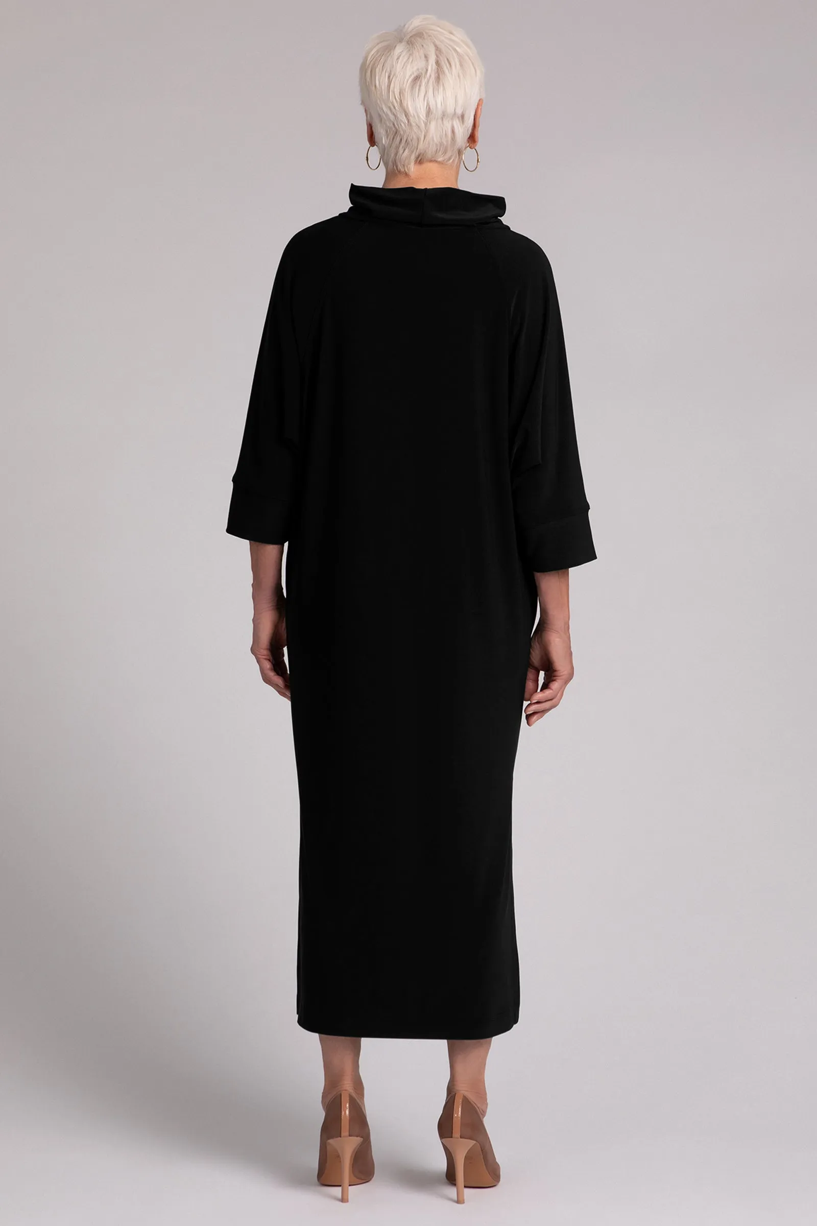 Cozy Raglan Funnel Neck Dress | Black