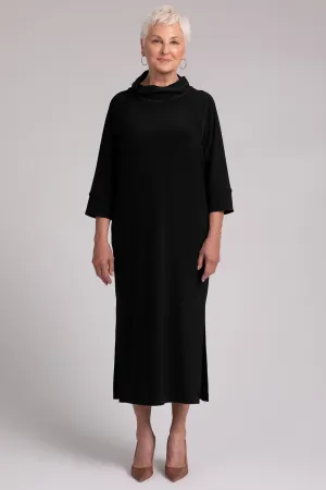 Cozy Raglan Funnel Neck Dress | Black