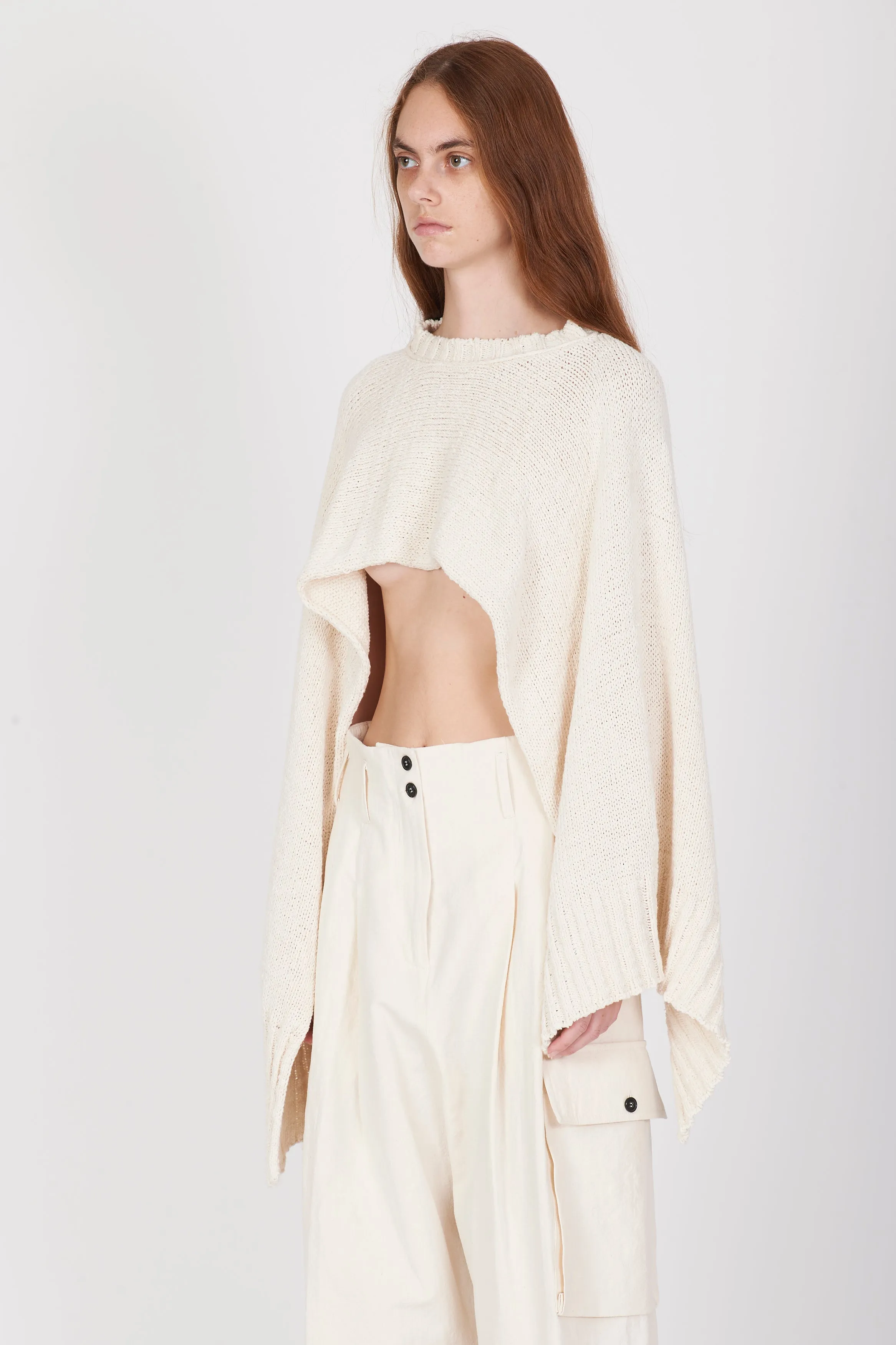 Cropped Cotton Soft Cape - Cream White