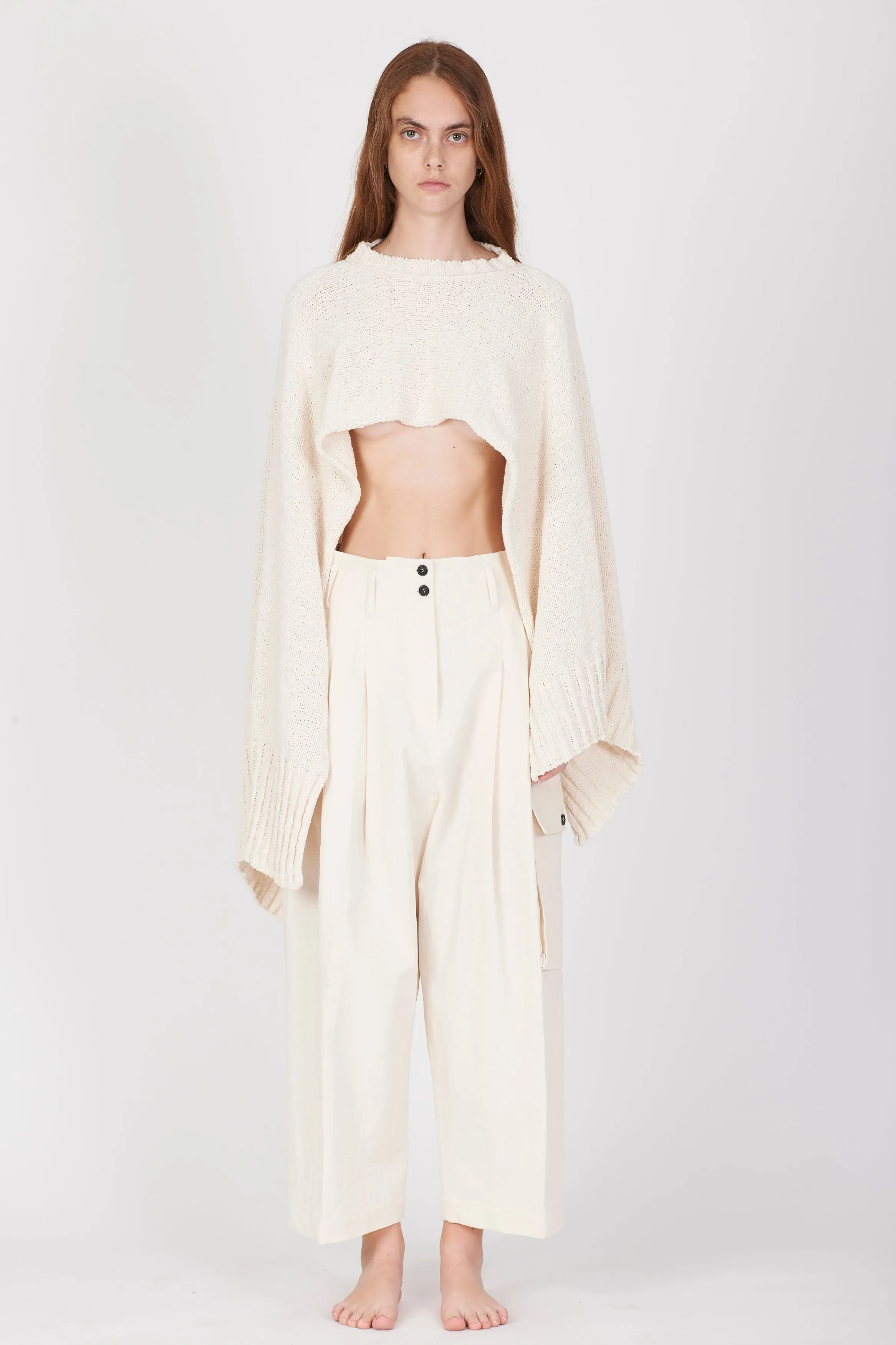 Cropped Cotton Soft Cape - Cream White