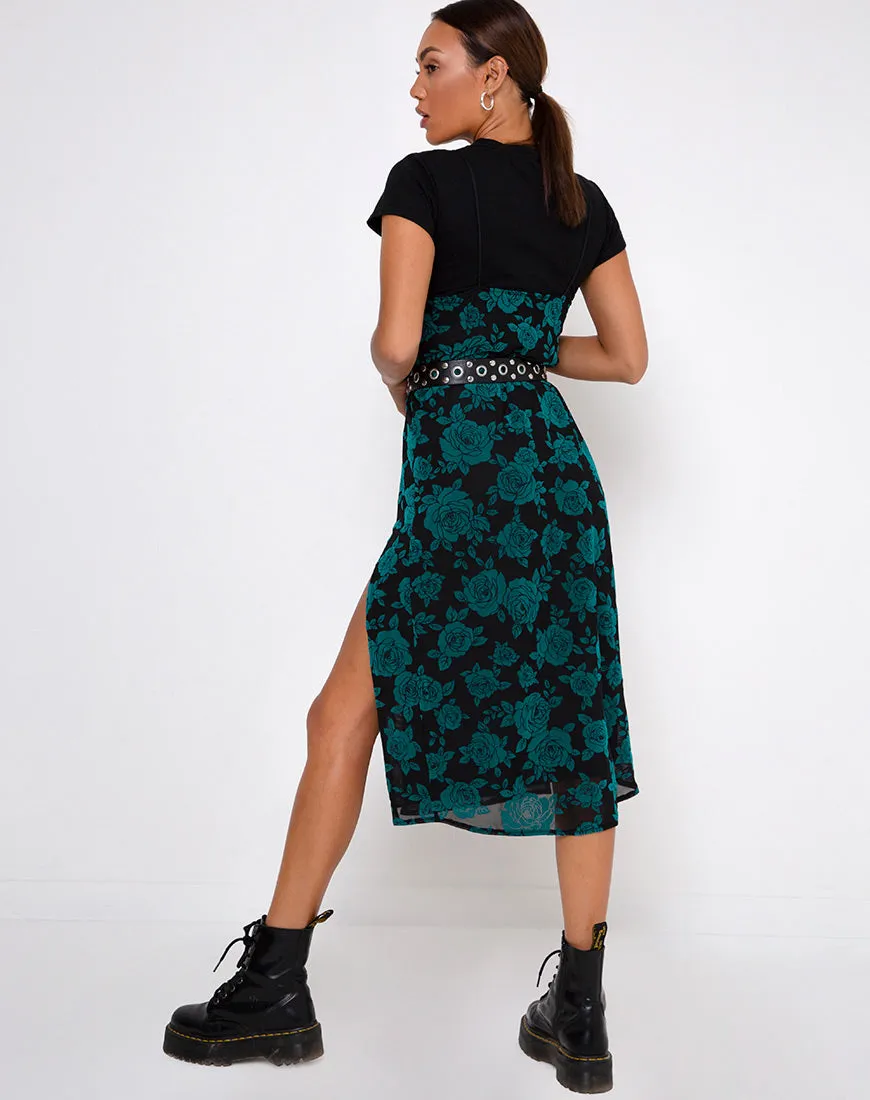 Daxita Midi Dress in Romantic Rose Flock Teal