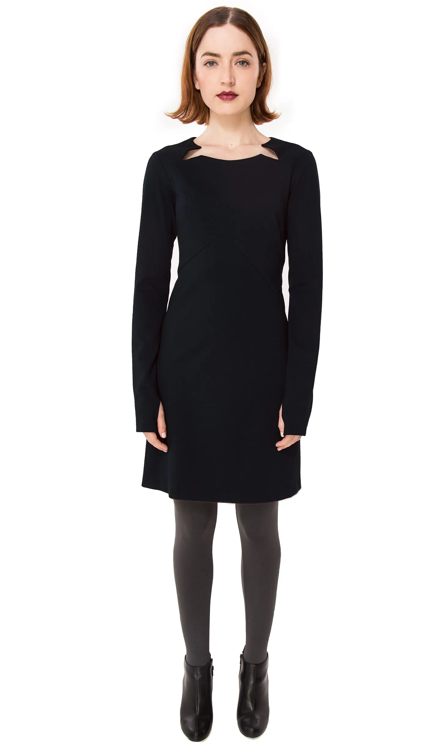 Double Split Front Ponte Long Sleeve Knit dress