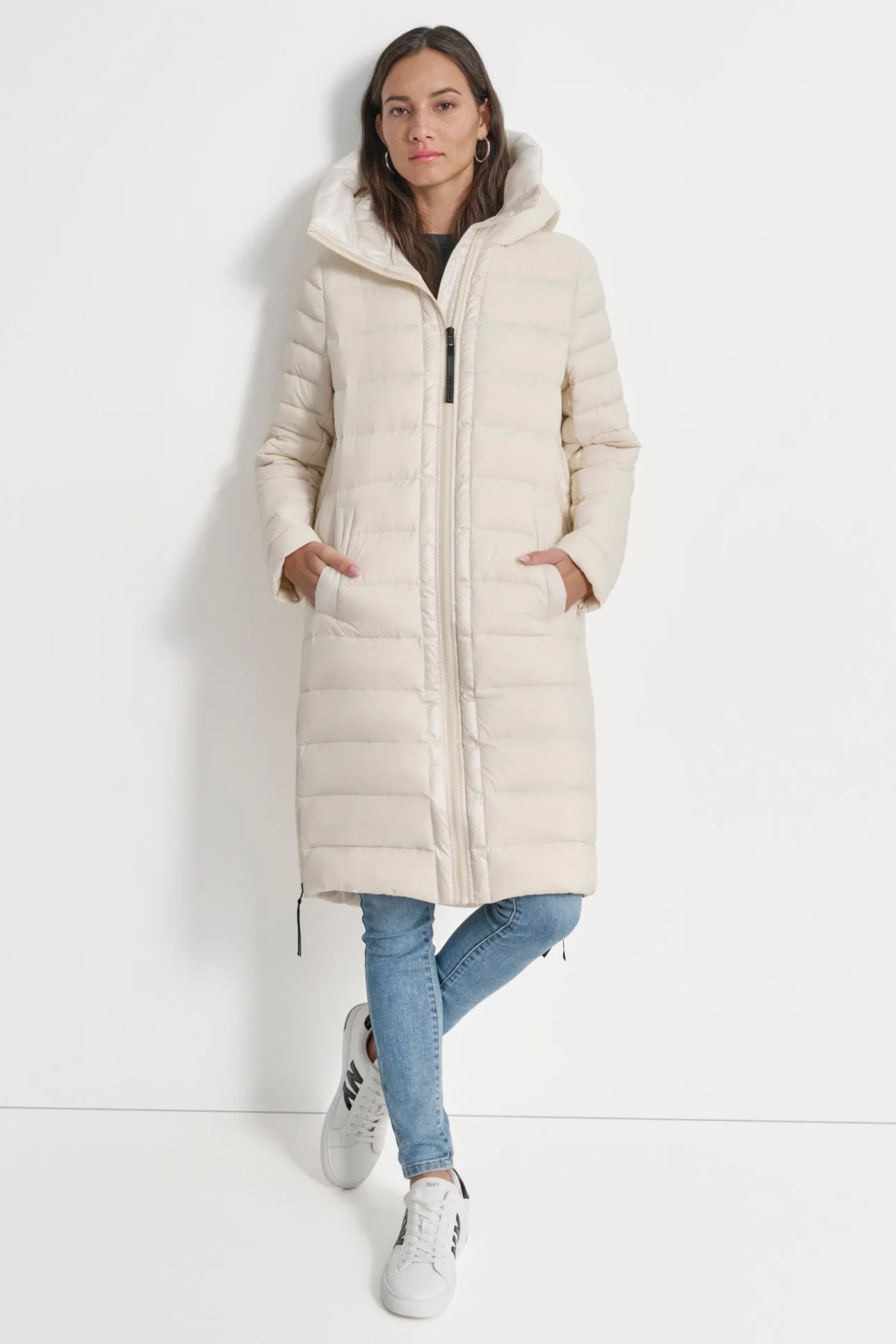 DOWN FILL HOODED ZIP FRONT QUILTED PUFFER