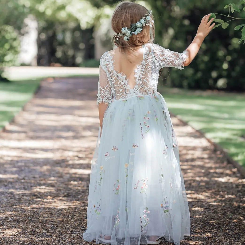 Enchanted Dress - Embroidered Powder Blue Lace