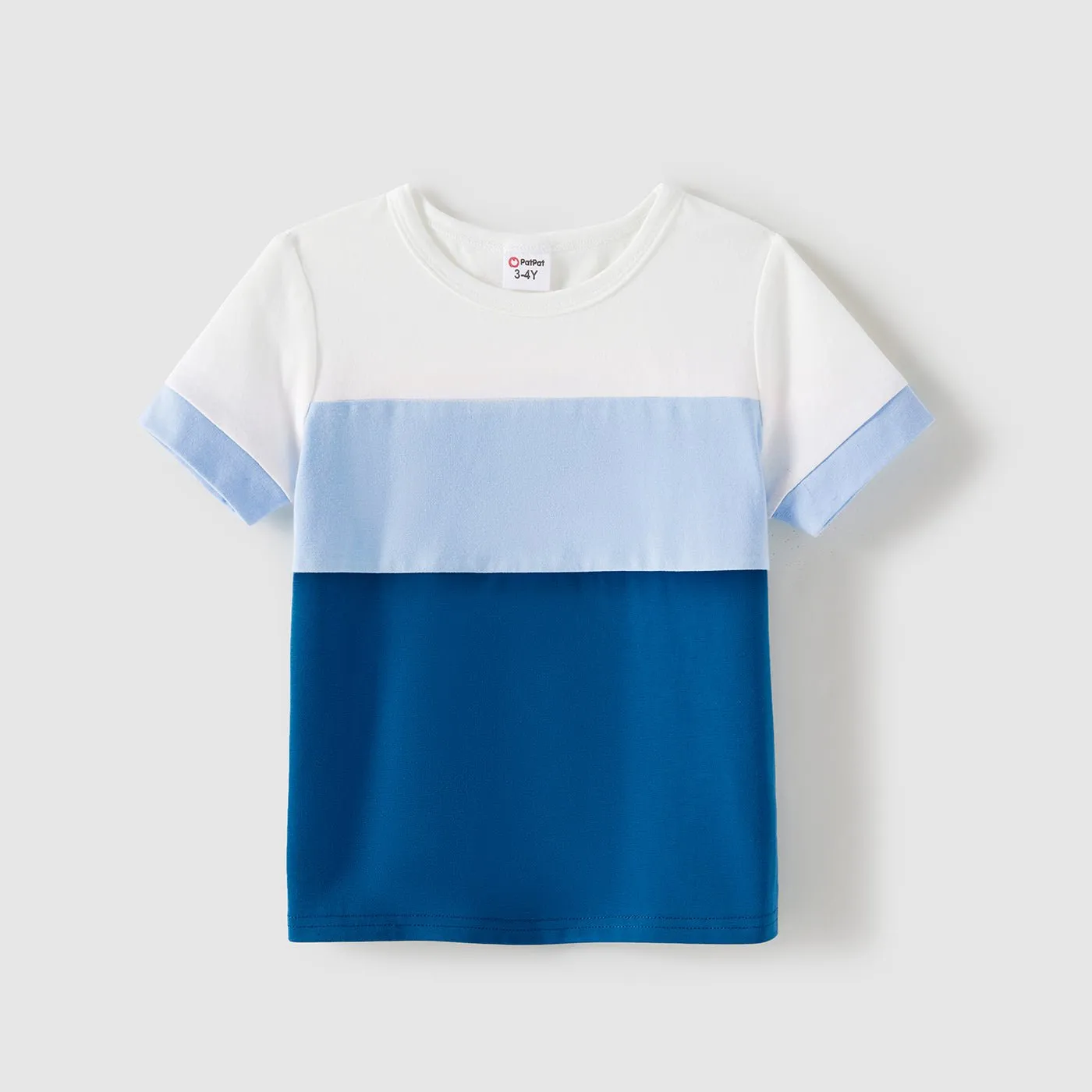 Family Matching Cotton Short-sleeve Colorblock T-shirts and Striped Floral Print V Neck Belted Dresses Sets