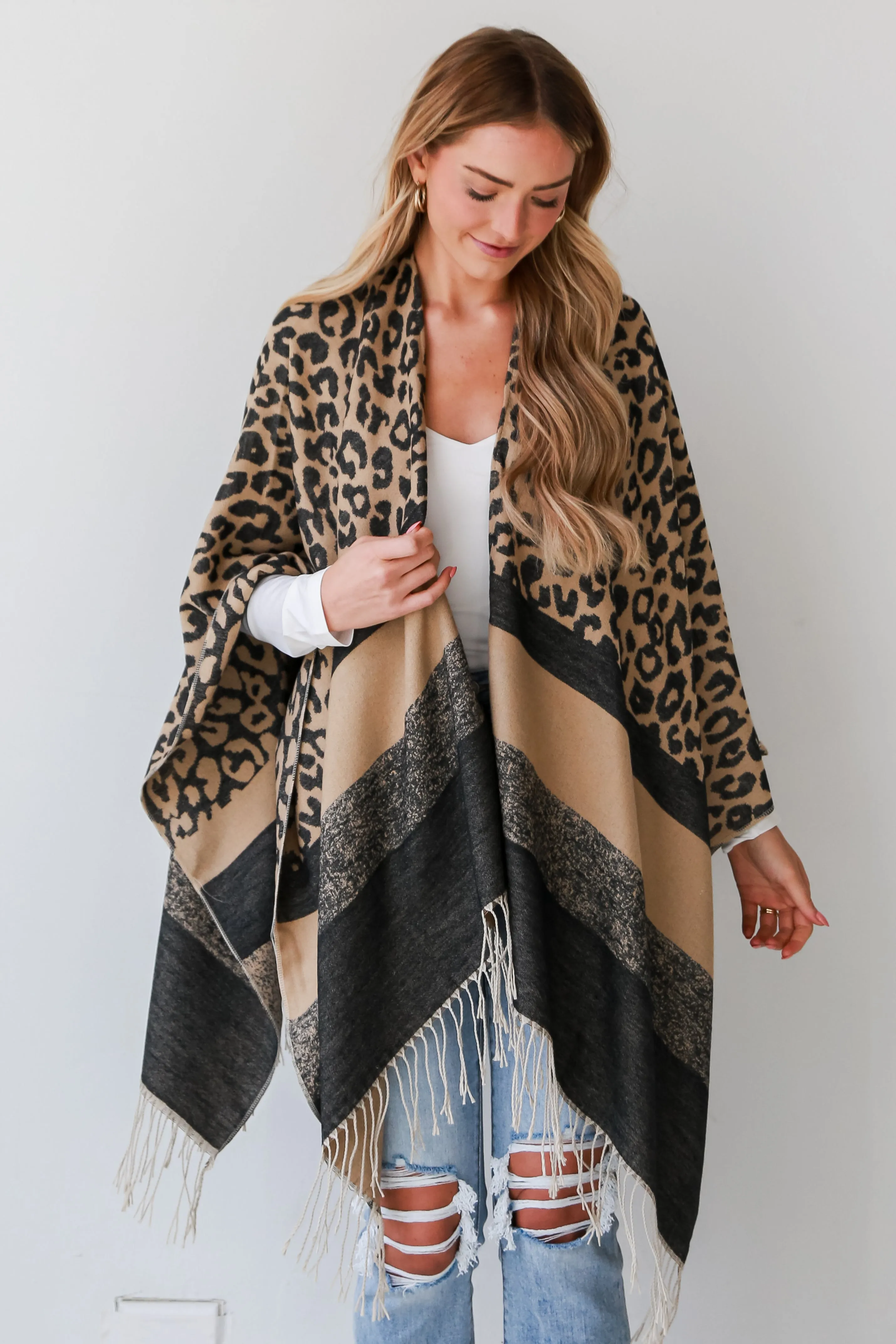 FINAL SALE - Layer Lover Brown Leopard Fringe Shawl - DOORBUSTER