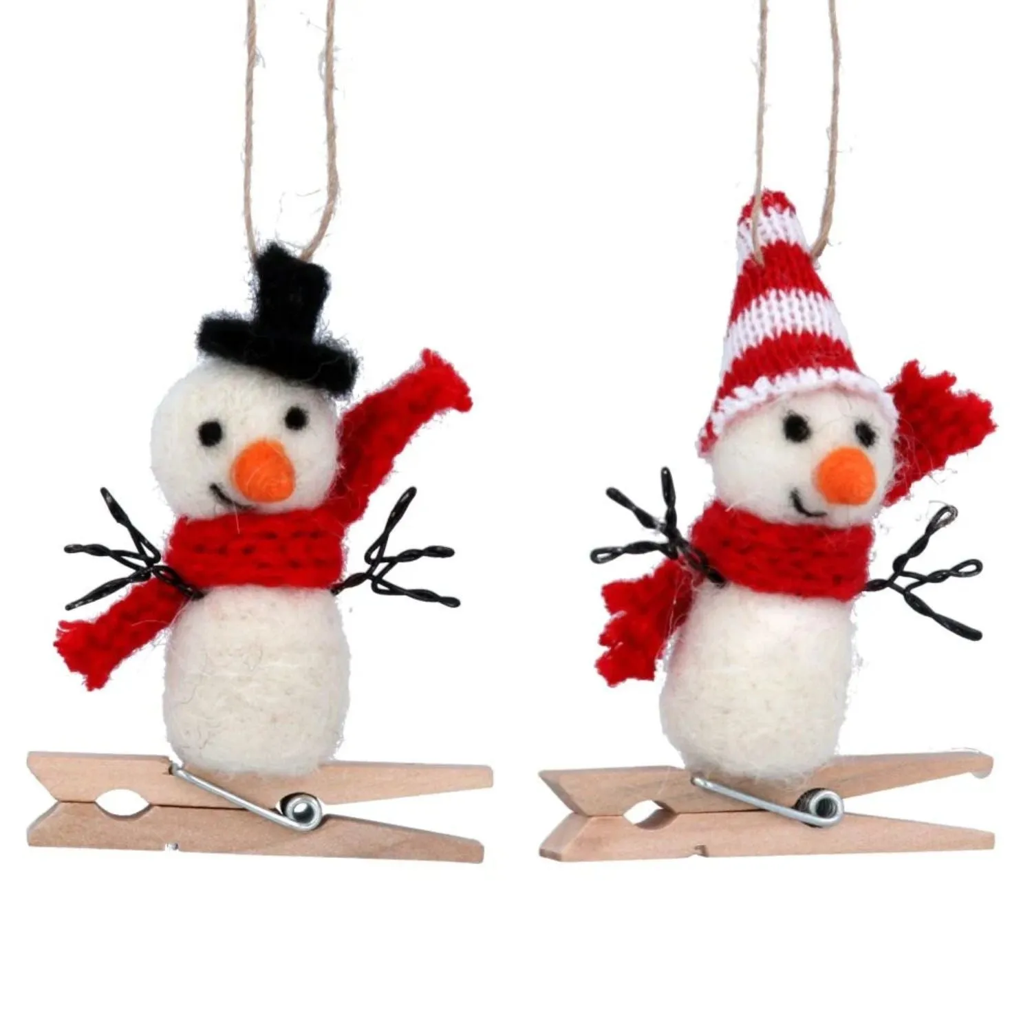 Gisela Graham Wool Mix Snowman Peg Decoration (Choice of 2)