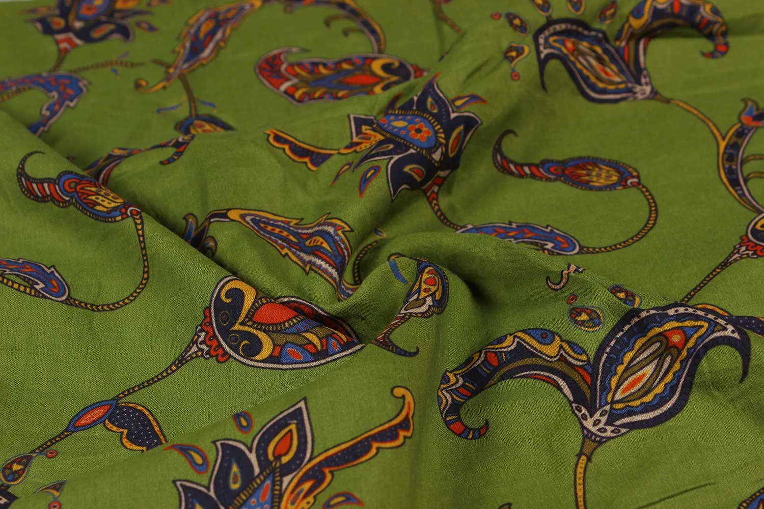 Green Traditional Cotton Cambric Fabric