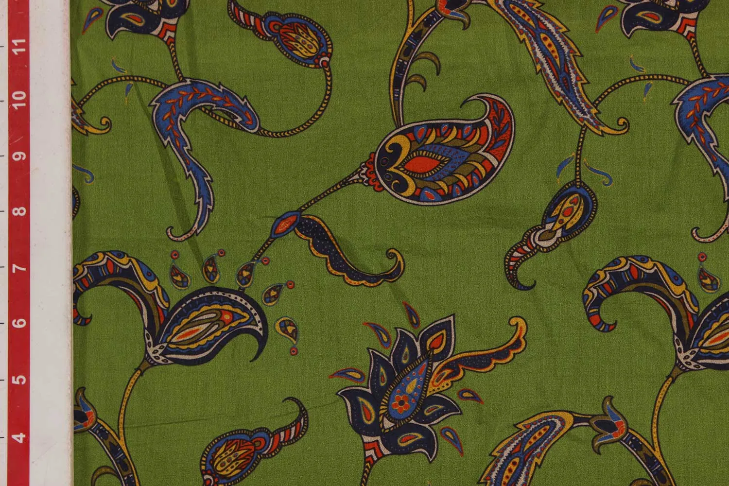 Green Traditional Cotton Cambric Fabric