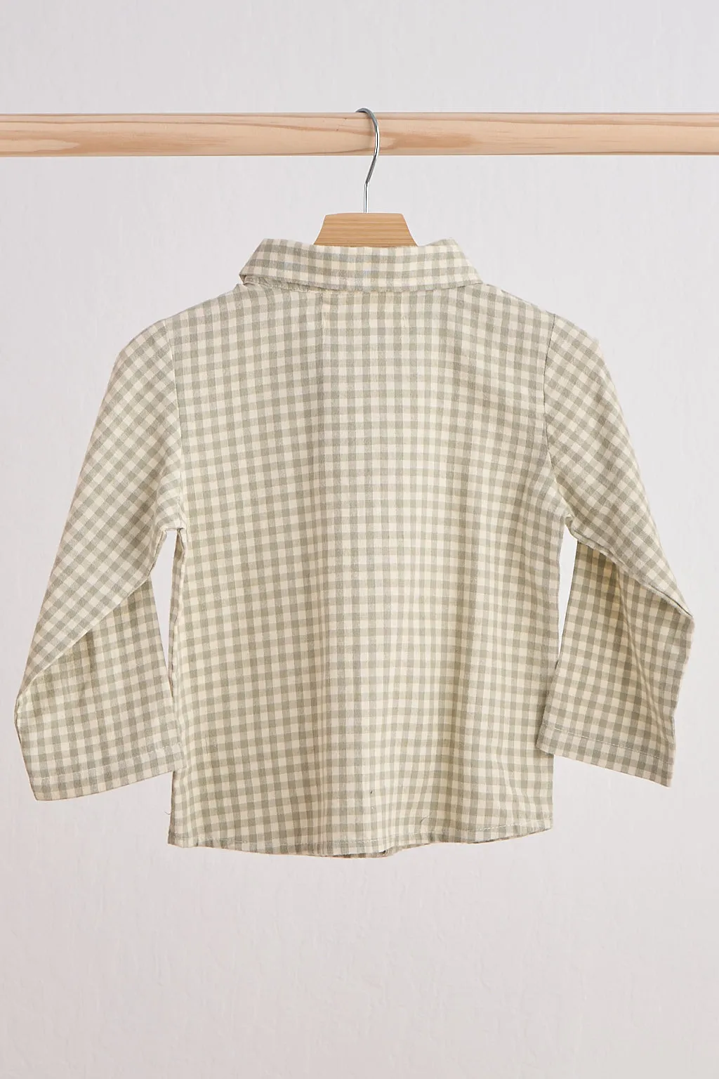 Green woven gingham bow flannel button down shirt