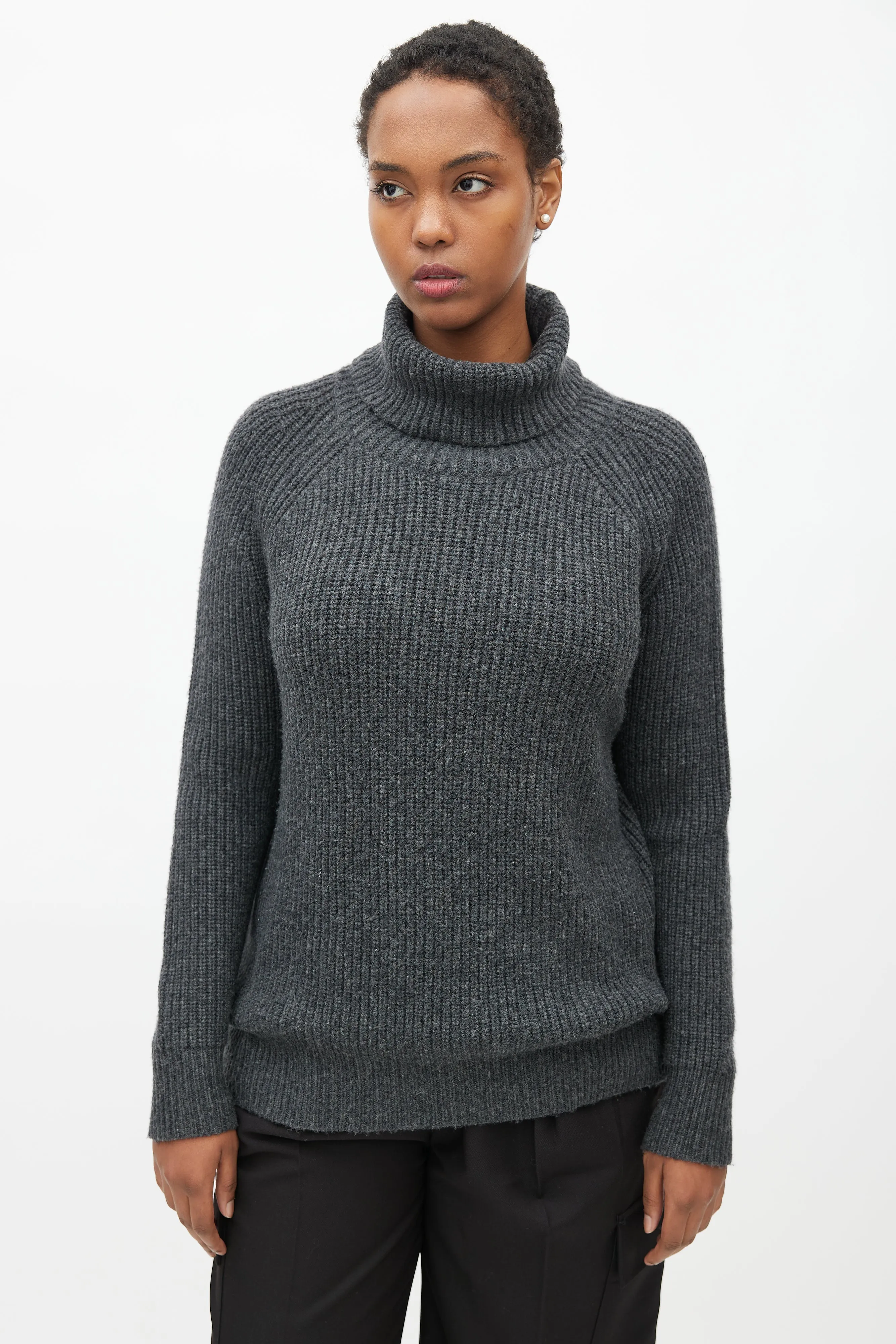 Grey Wool Ribbed Turtleneck