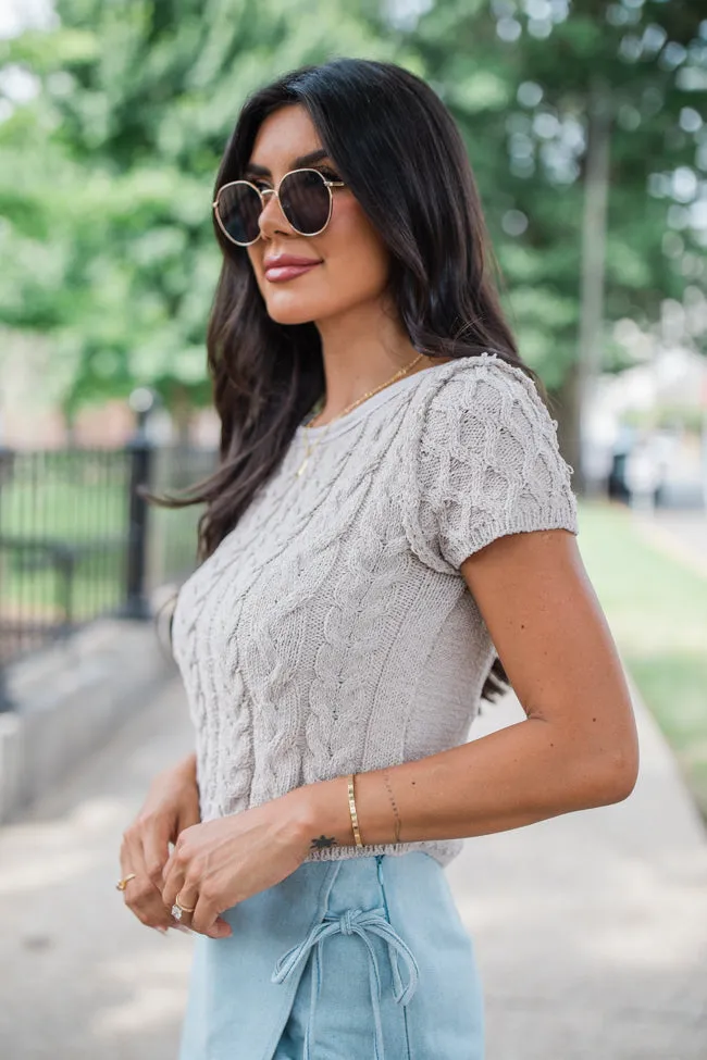 I'm In Charge Beige Cable Knit Short Sleeve Sweater SALE