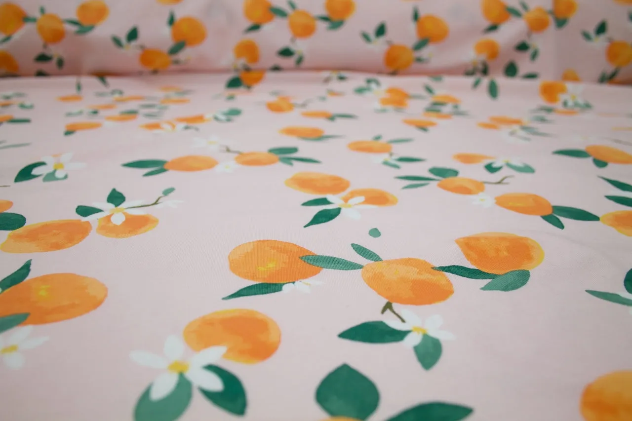 Just Peachy Organic Cotton Jersey - Orange/Green/White on Pink